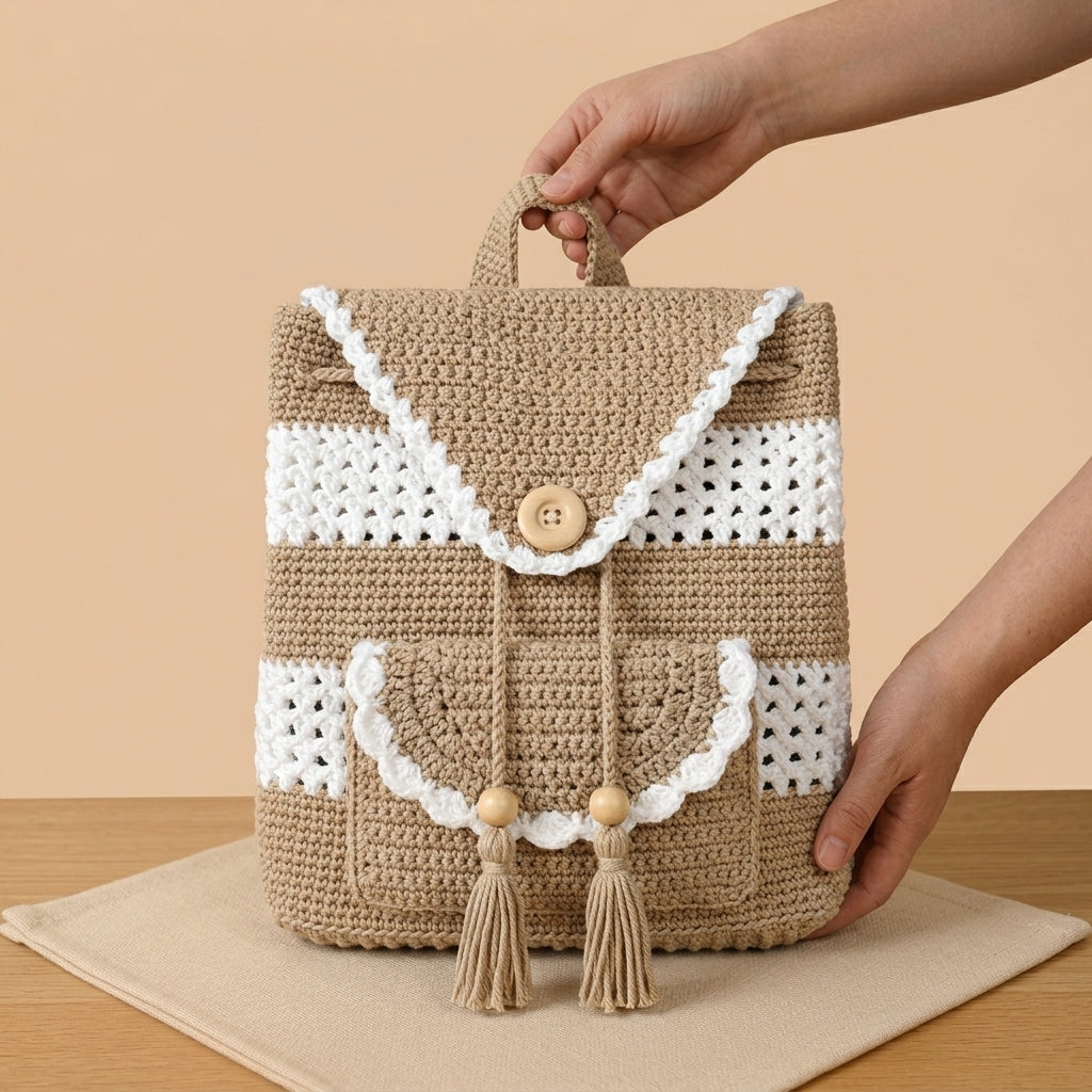 Ivory Bloom Crochet Backpack