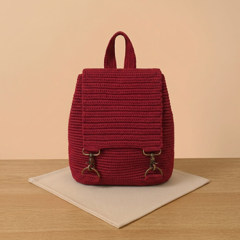 Maroon Grace Crochet Backpack
