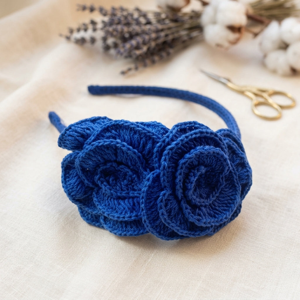 Blue Bloom Crochet Hair Band