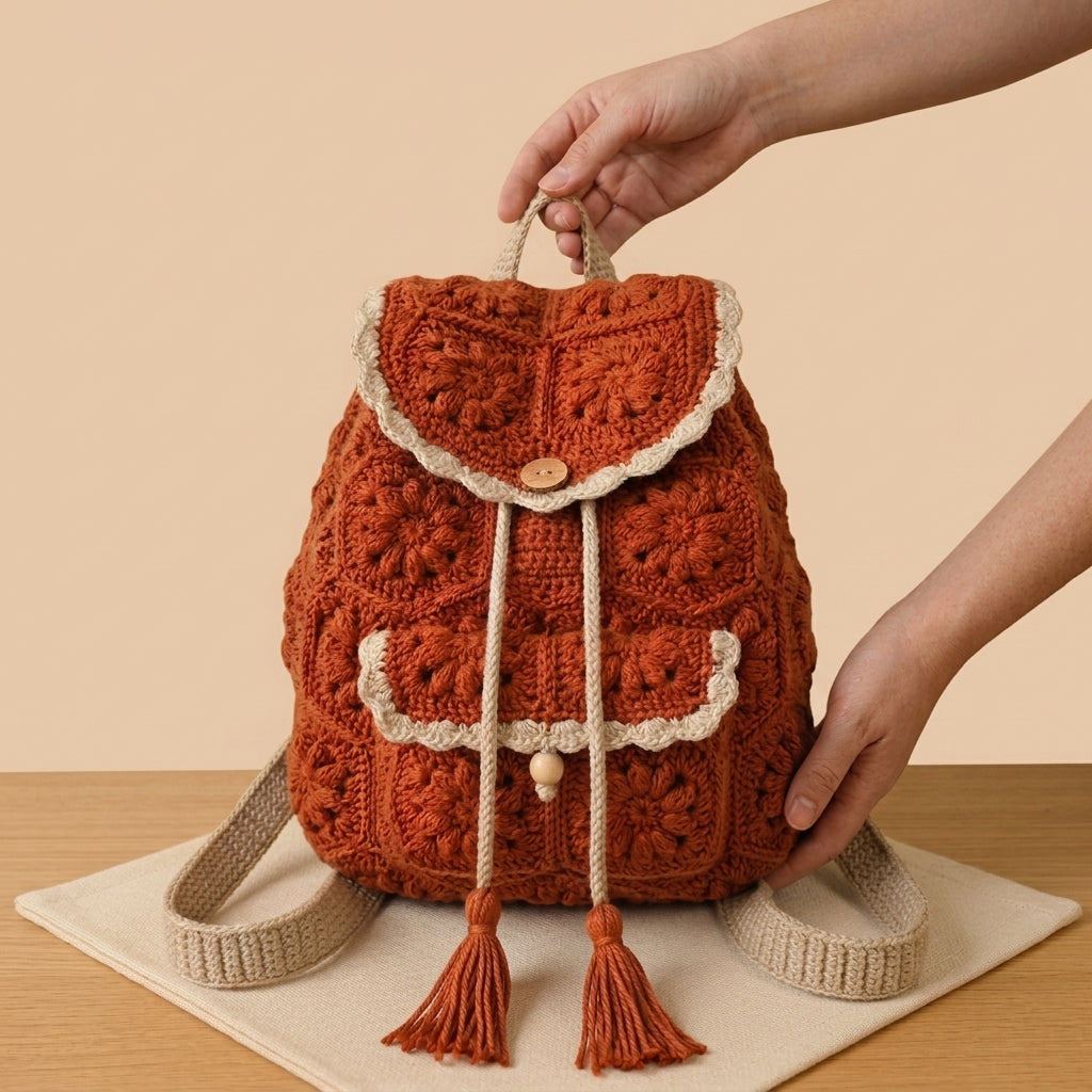 Terracotta Bloom Crochet Backpack