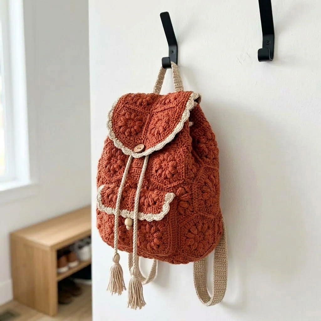 Terracotta Bloom Crochet Backpack